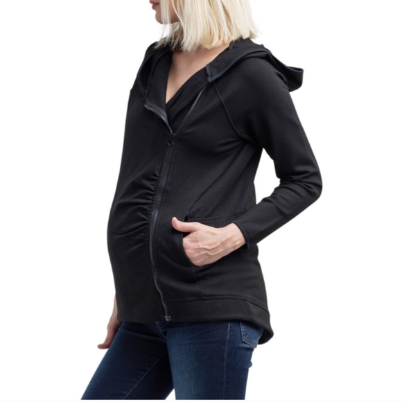 Nom Maternity Black Rainier Fleece Lined Zip Hoodie Size L - Picture 3 of 10